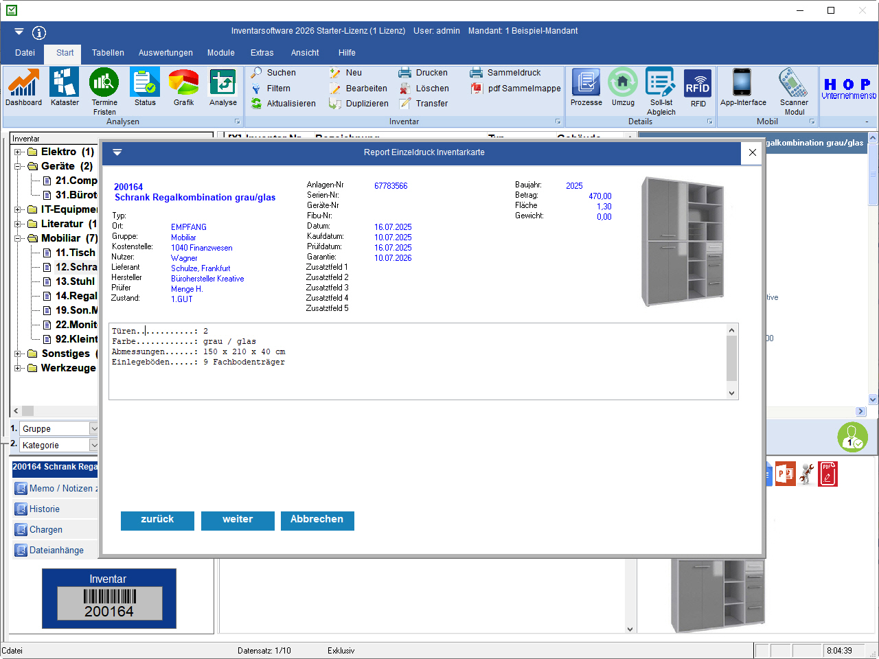 Mircosoft Inventar Software Screenshots Bildschirmansichten zur Inventarsoftware