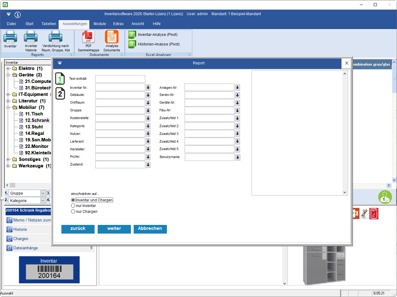 Mircosoft Inventar Software Screenshots Bildschirmansichten zur Inventarsoftware