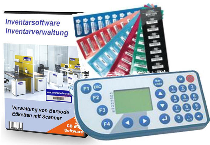 Inventarpaket: Inventarsoftware Barcode-Etiketten und mobiler Scanner