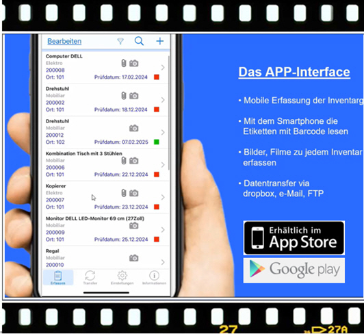 Video app-interface zur Inventarsoftware