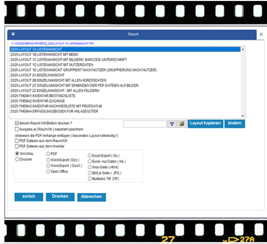 Video Drucken Druckausgabe zur Inventarsoftware