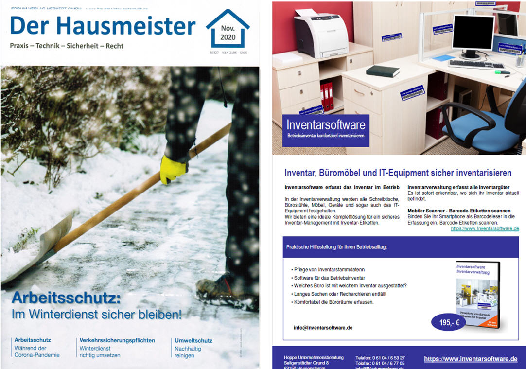 Der Hausmeister November/20 Forum Verlag Herkert - Inventar, Büromöbel und IT-Equipment sicher inventarisieren